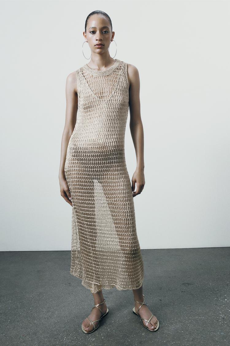 METALLIC MESH KNIT DRESS