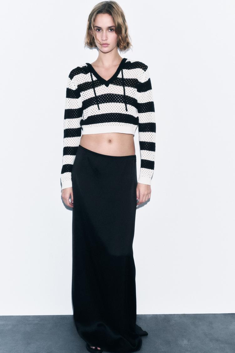 STRIPED KNIT SWEATER WITH HOOD