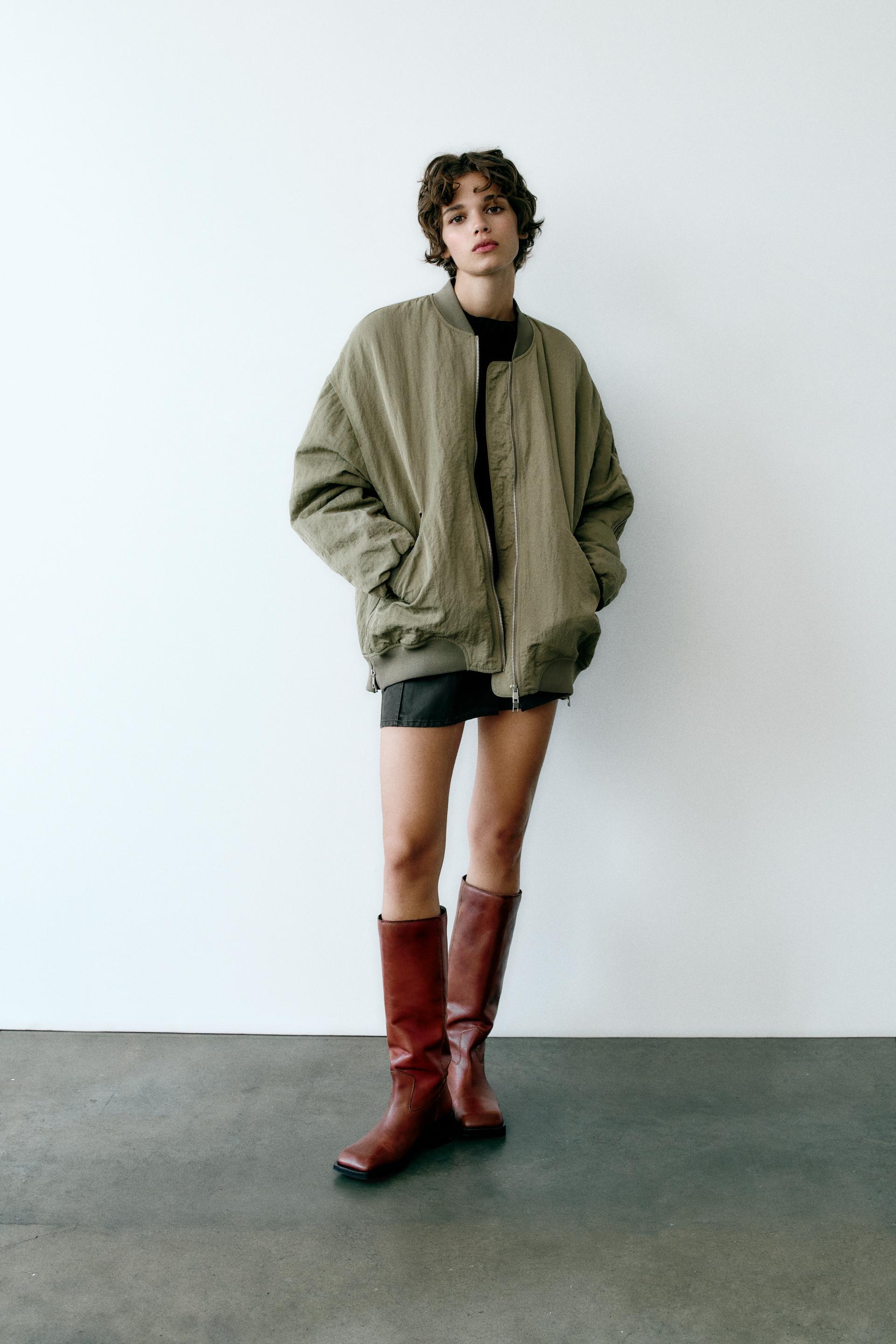 WATERREPELLENT NYLON OVERSIZE BOMBER JACKET Light khaki ZARA Australia