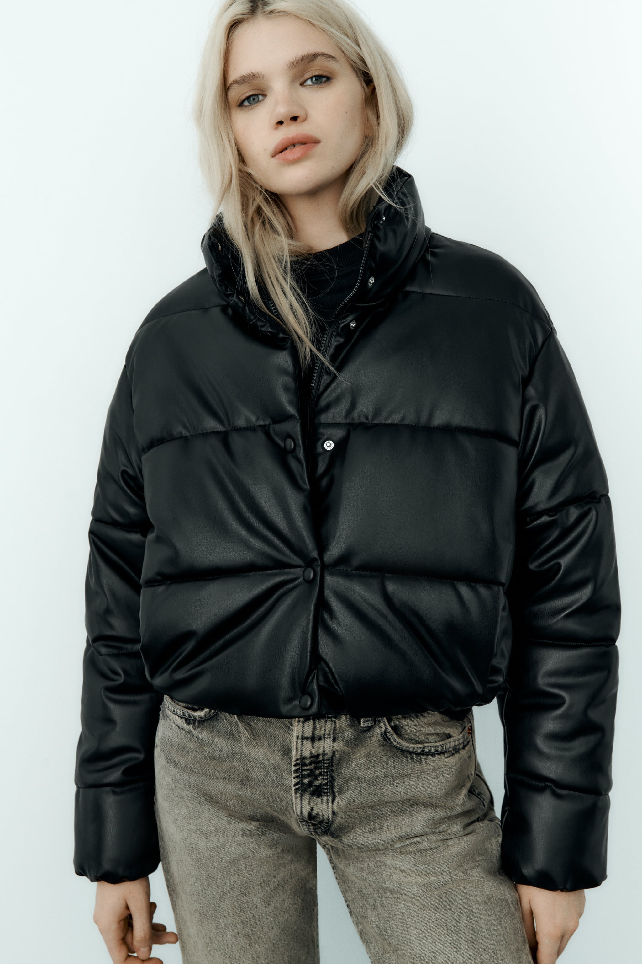 FAUX LEATHER PUFFER JACKET