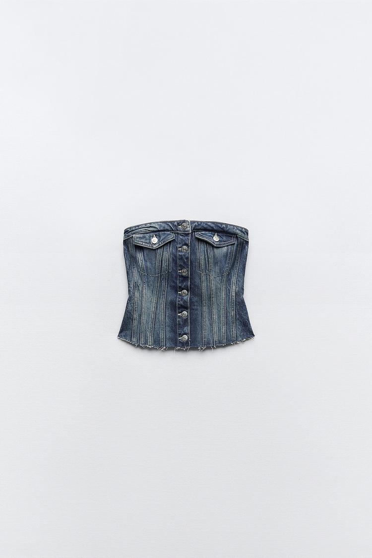 DENIM TRF CORSETRY-INSPIRED TOP