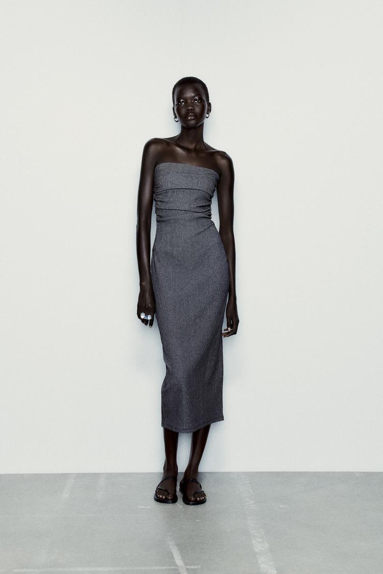 TEXTURED STRAPLESS DRESS