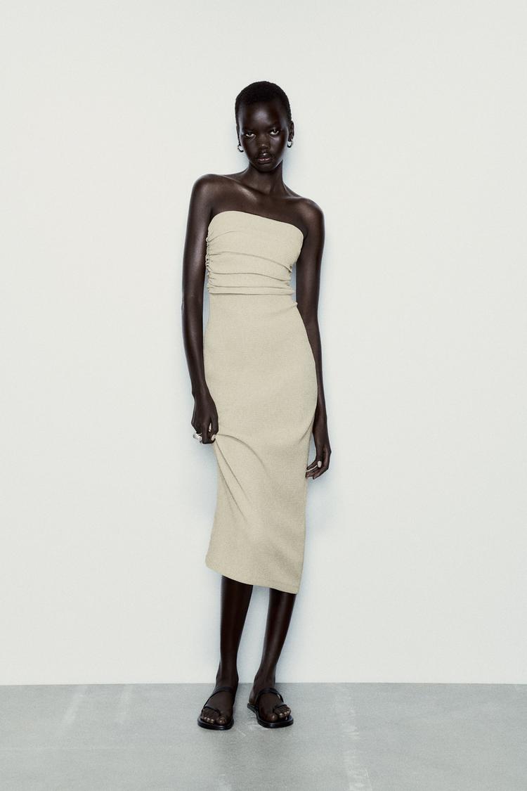 TEXTURED STRAPLESS DRESS