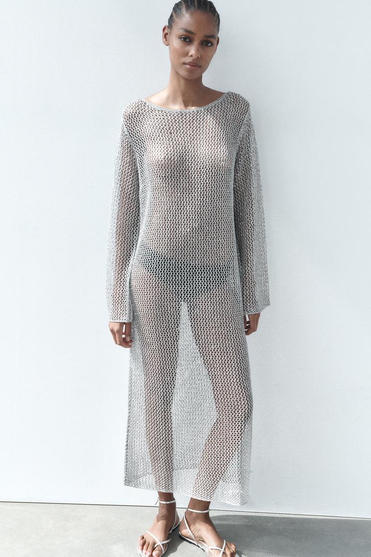 LONG METALLIC MESH KNIT DRESS