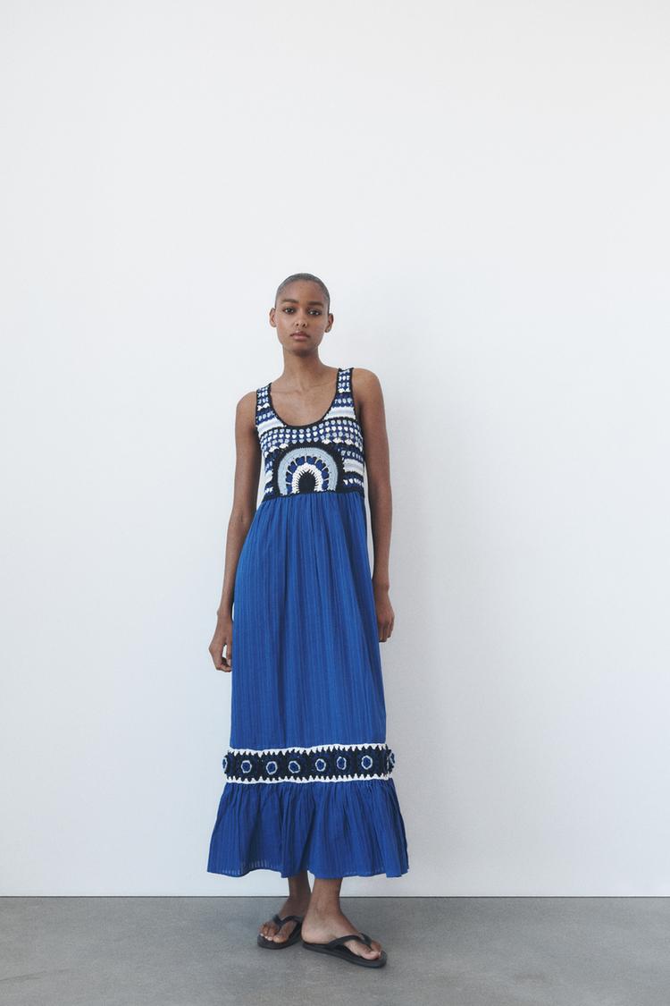 CONTRAST CROCHET KNIT DRESS