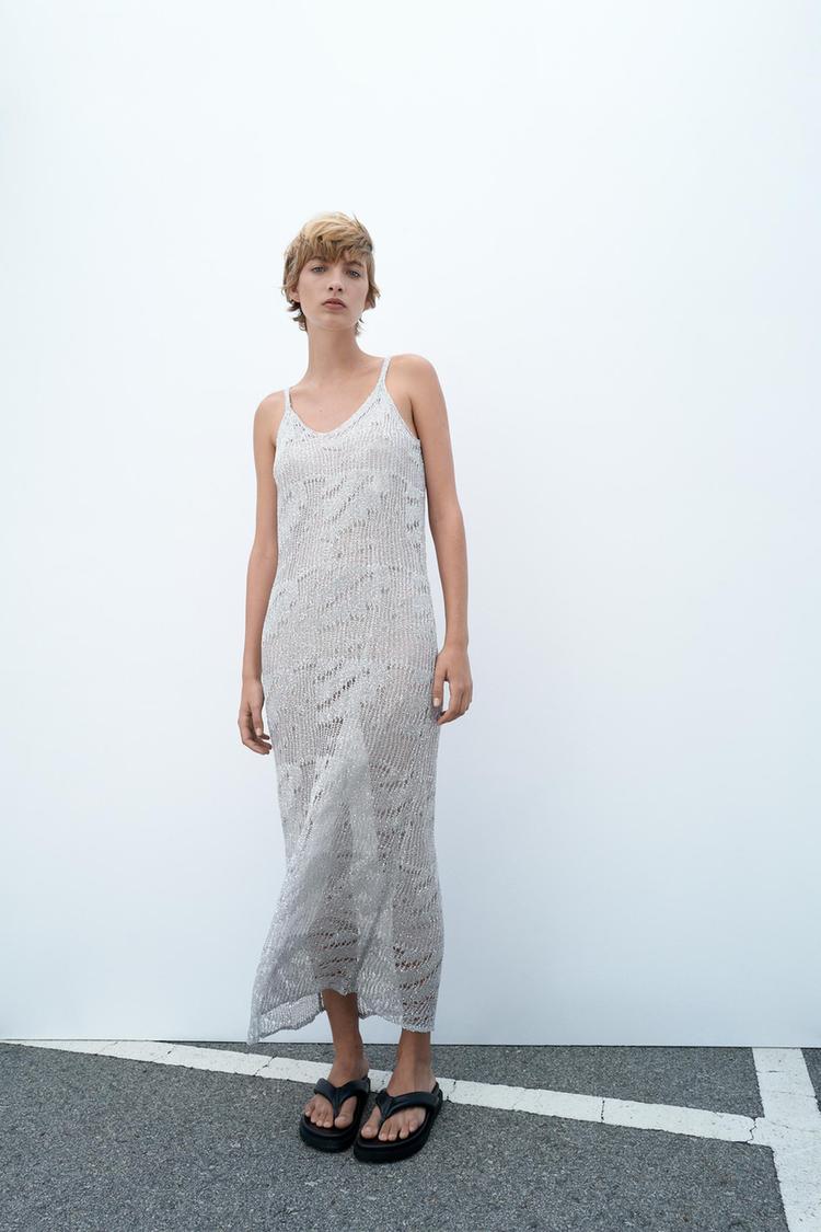 KNIT METALLIC THREAD SLIP DRESS