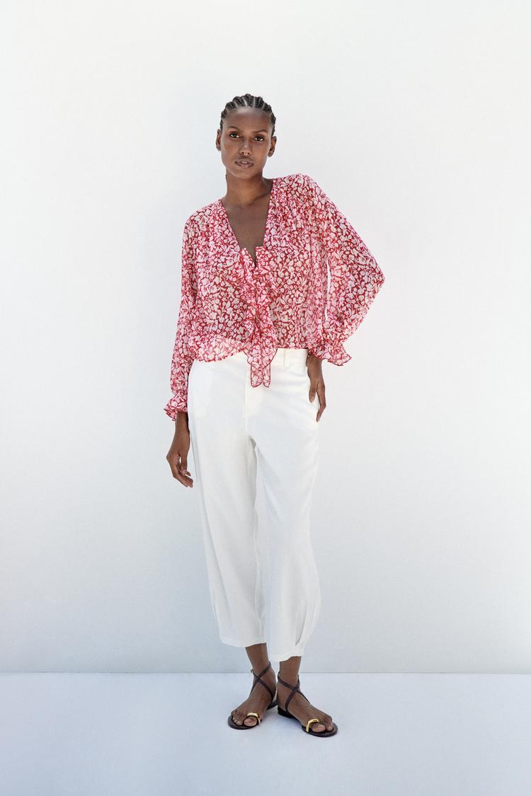 PRINTED BLOUSE WITH RUFFLES