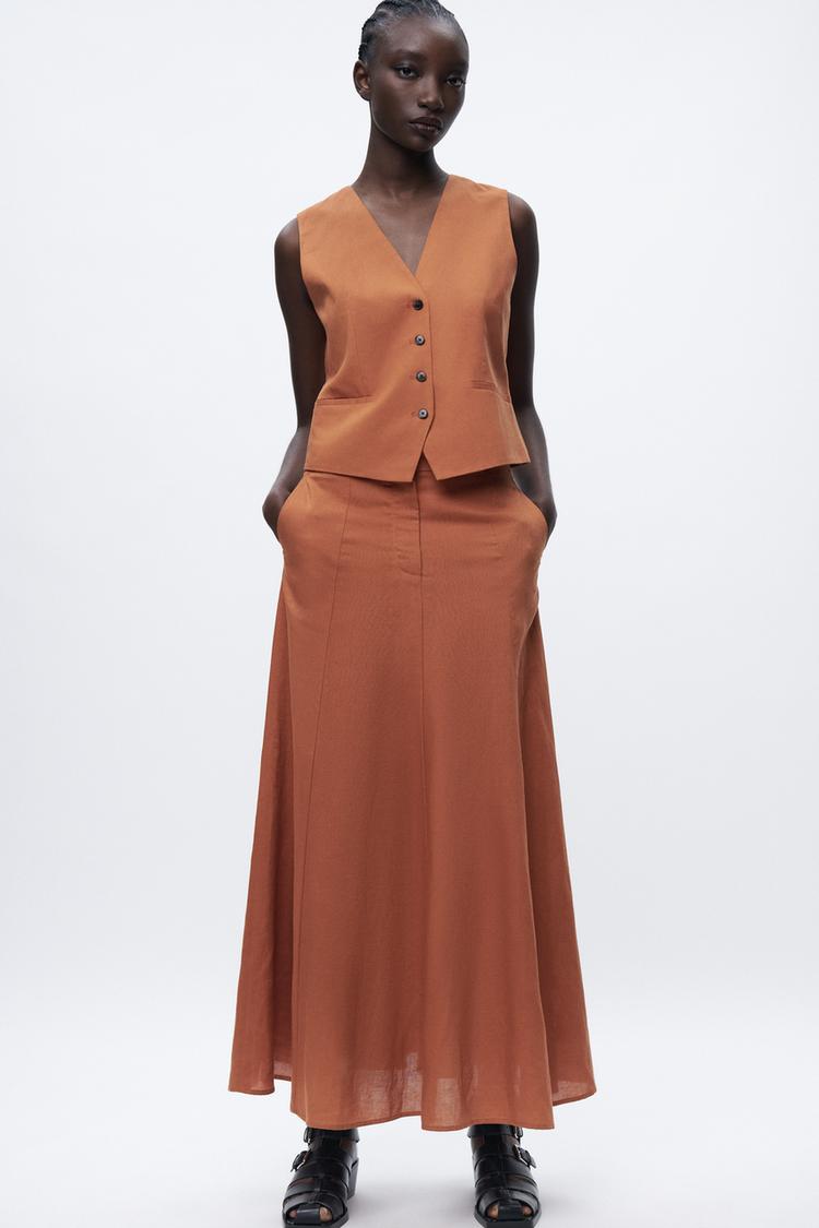 CROPPED LINEN BLEND WAISTCOAT