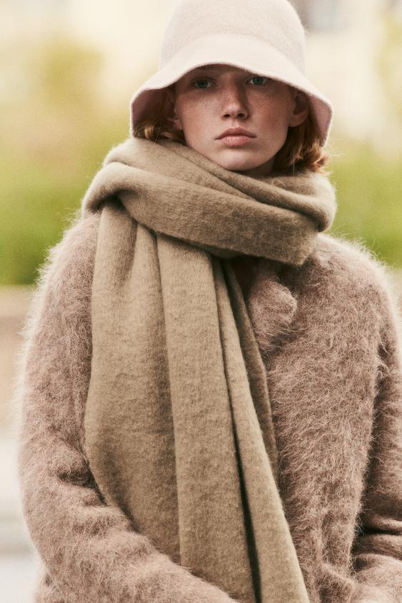 WOOL BLEND BUCKET HAT camel ZARA Thailand