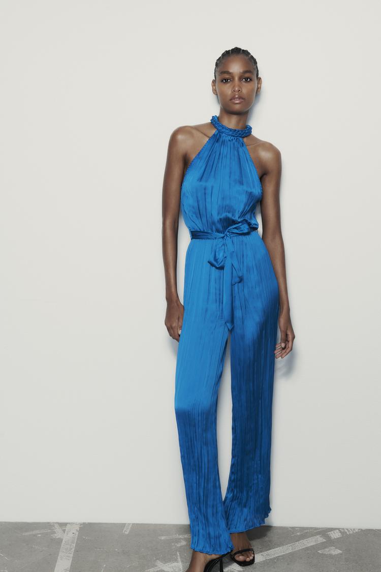 SATIN JUMPSUIT WITH WRINKLED EFFECT