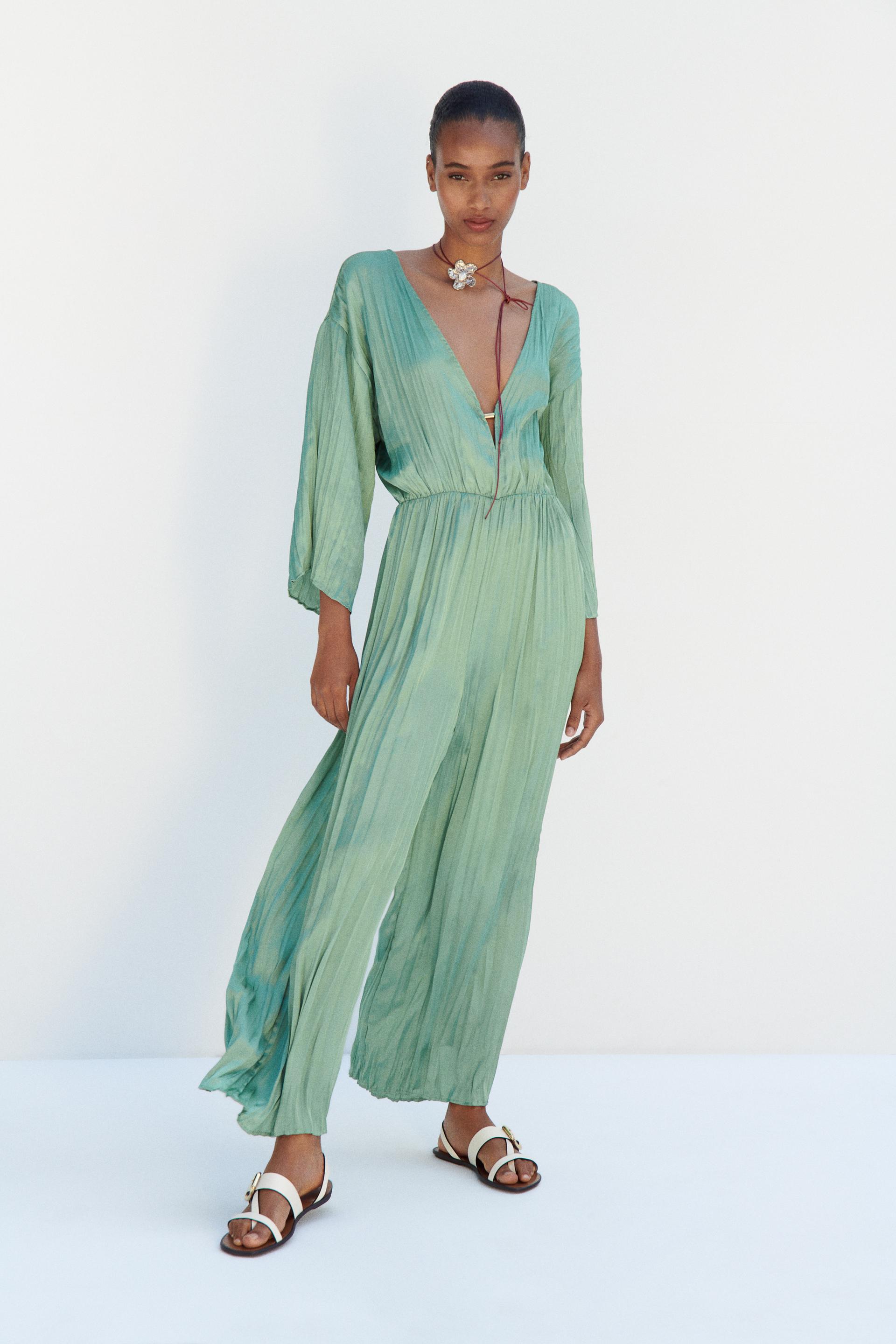 WRINKLEDEFFECT JUMPSUIT Mint ZARA South Africa