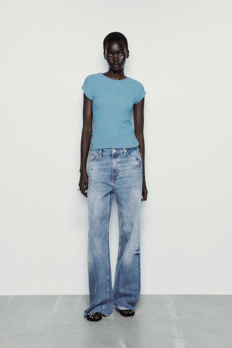 TEXTURED T-SHIRT WITH DROP SHOULDERS