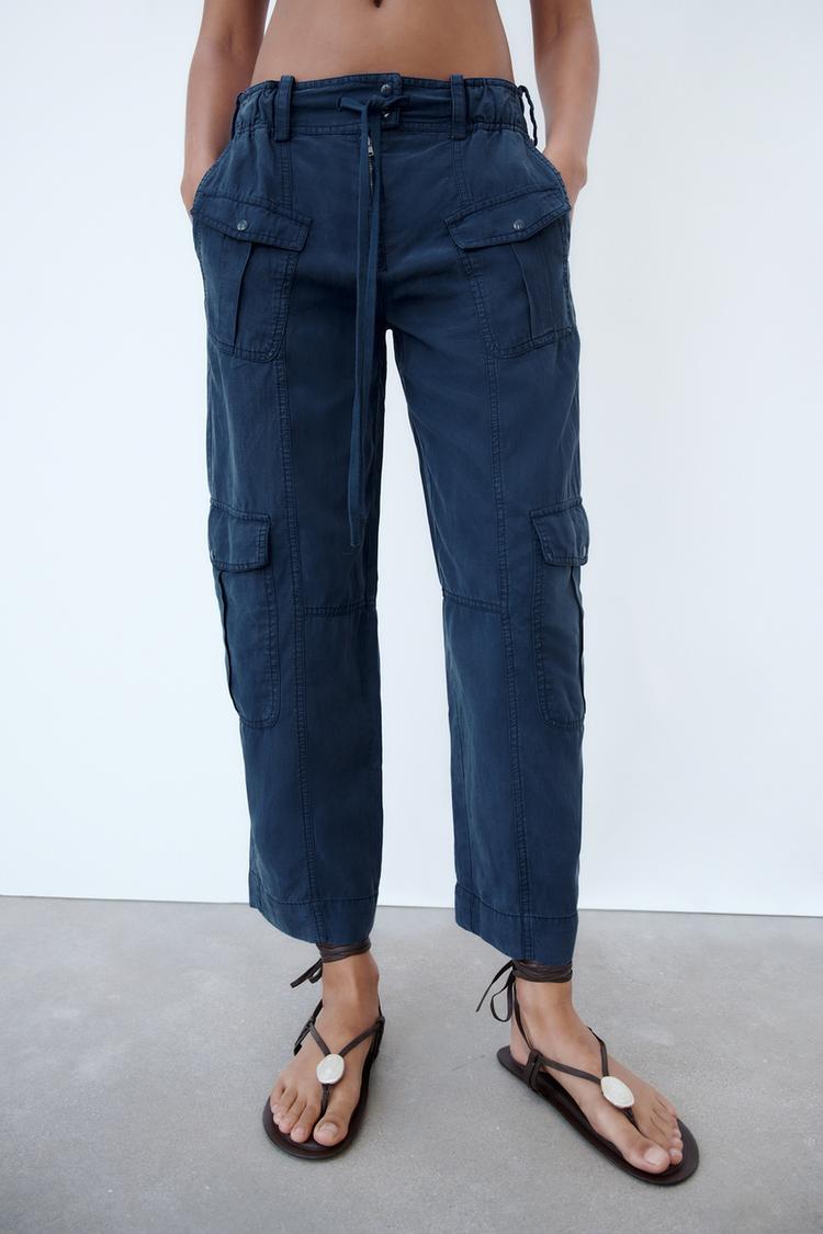 LINEN BLEND CARGO TROUSERS