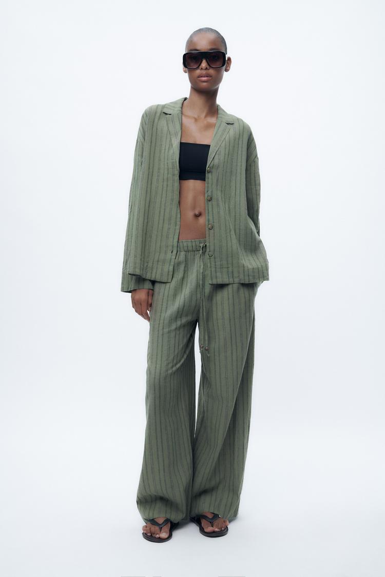 STRIPED LINEN BLEND TROUSERS