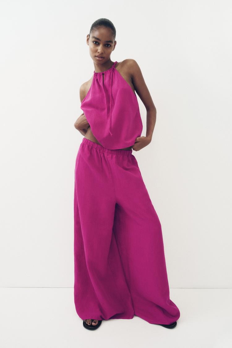 WIDE-LEG LINEN-BLEND TROUSERS