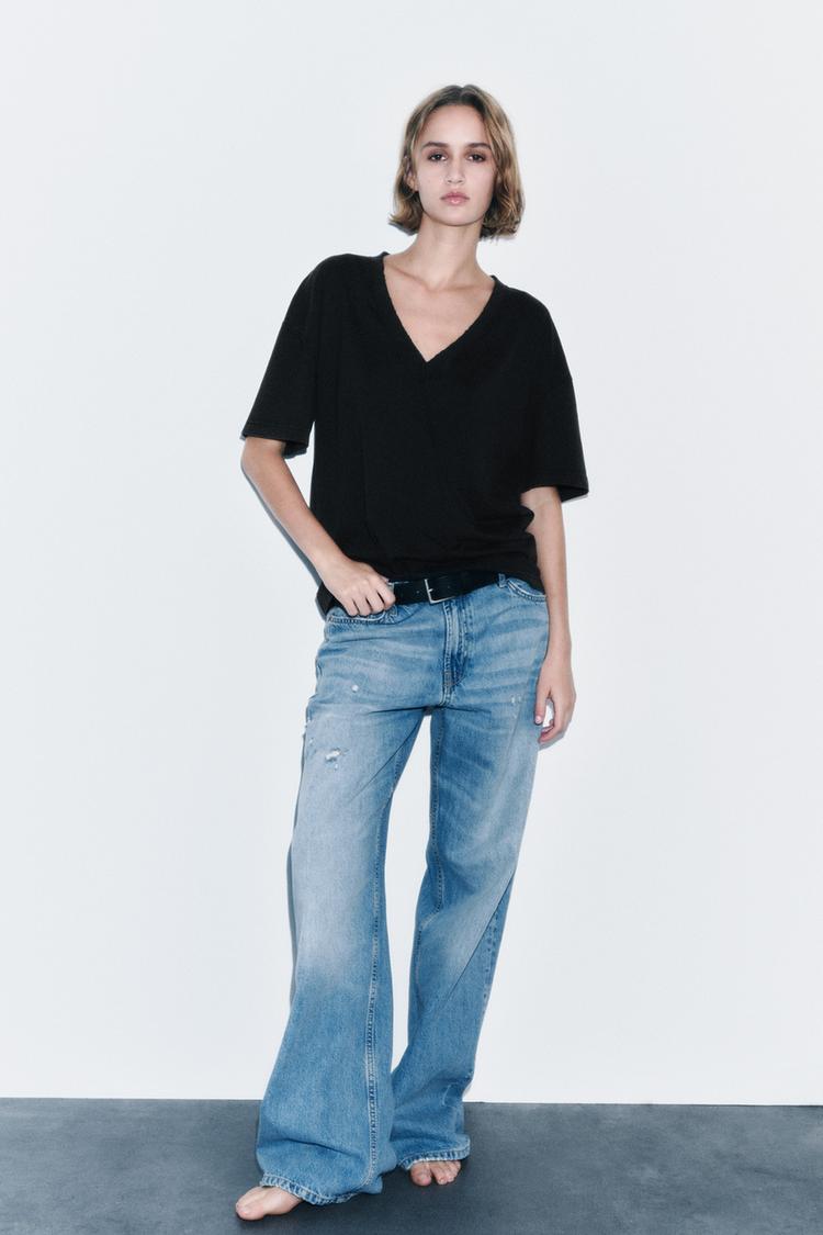 FADED-EFFECT V-NECK T-SHIRT