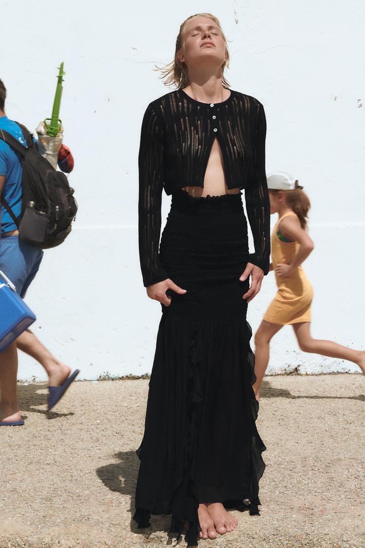 CROPPED RIPPED KNIT CARDIGAN