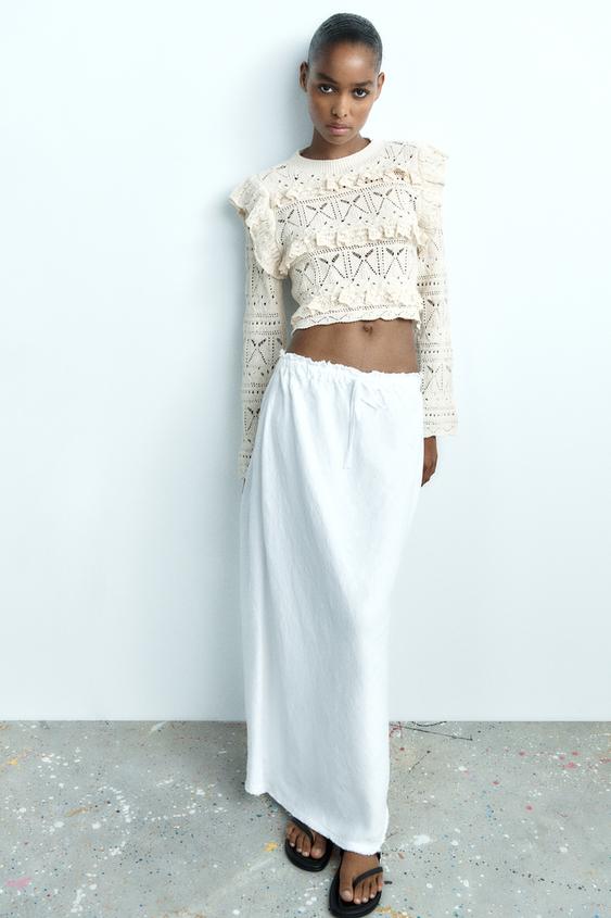 POINTELLE RUFFLED KNIT TOP Ecru ZARA United Kingdom