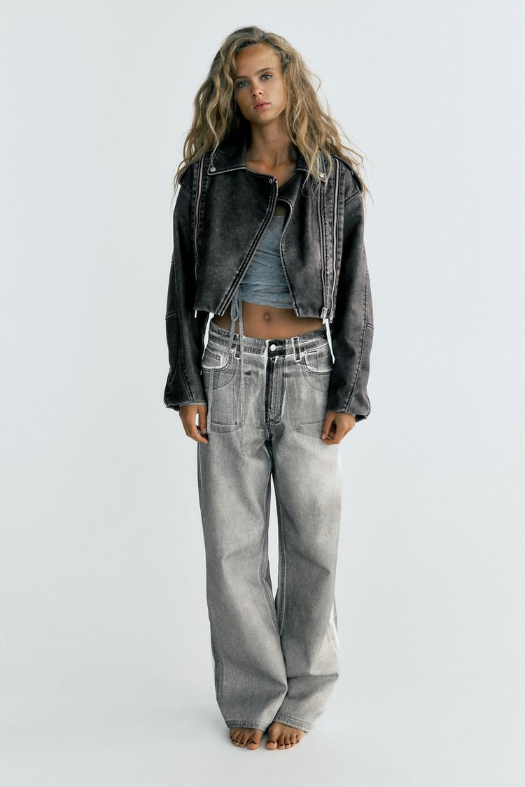 DISTRESSED FAUX LEATHER BIKER JACKET
