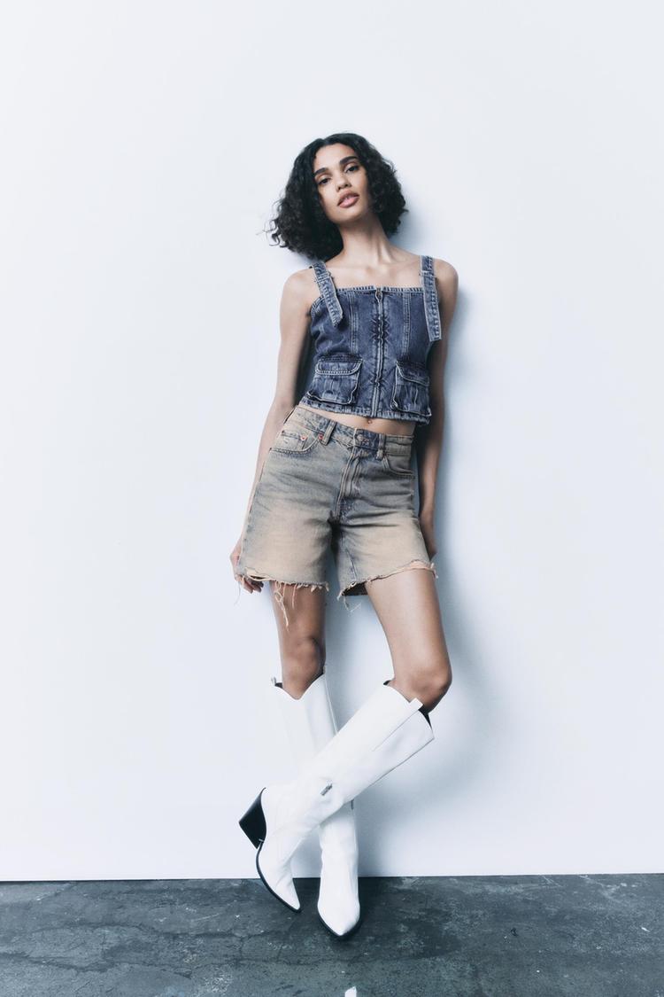 LOOSE FIT DENIM TRF BERMUDA SHORTS