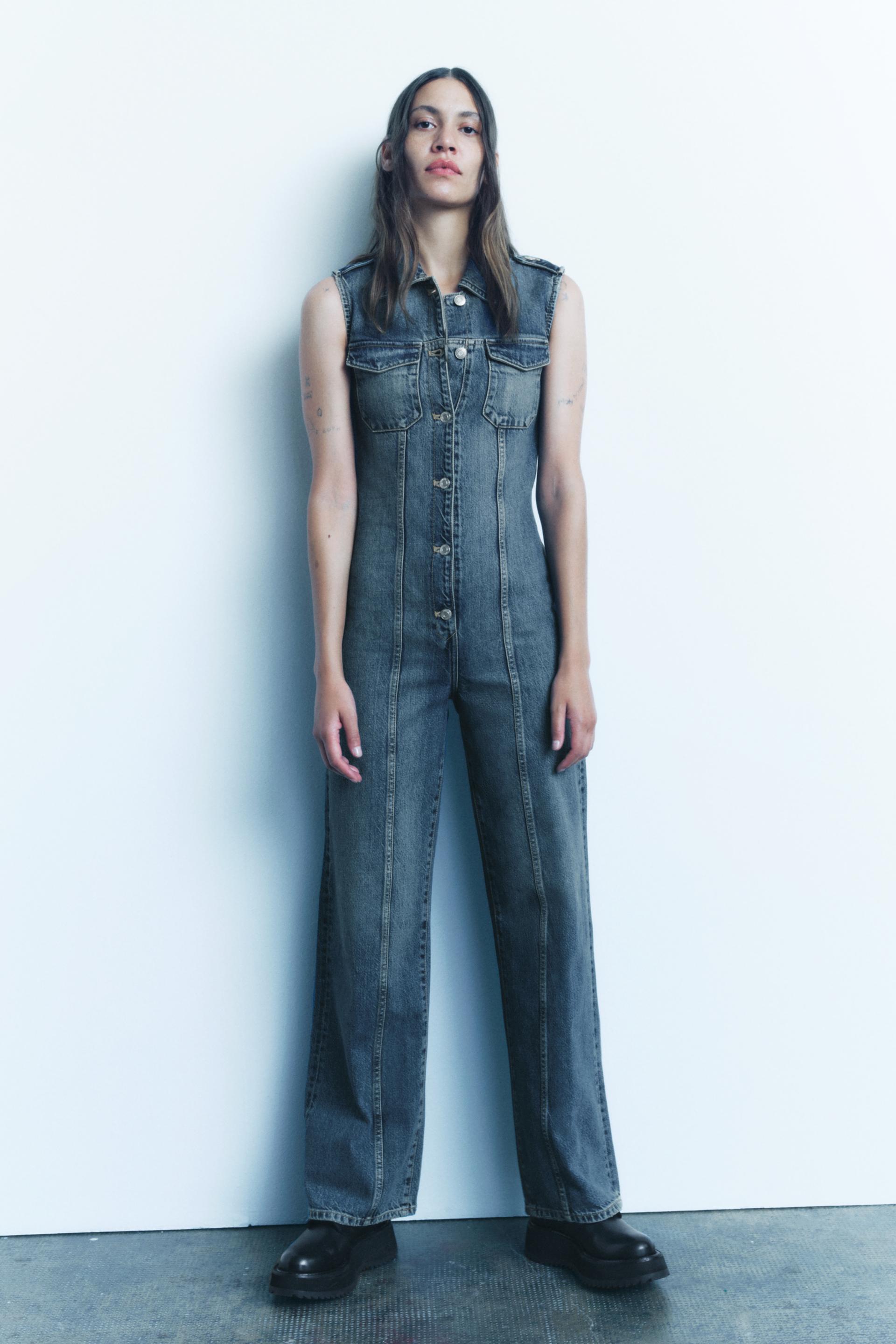 DENIM TRF JUMPSUIT Navy blue ZARA New Zealand