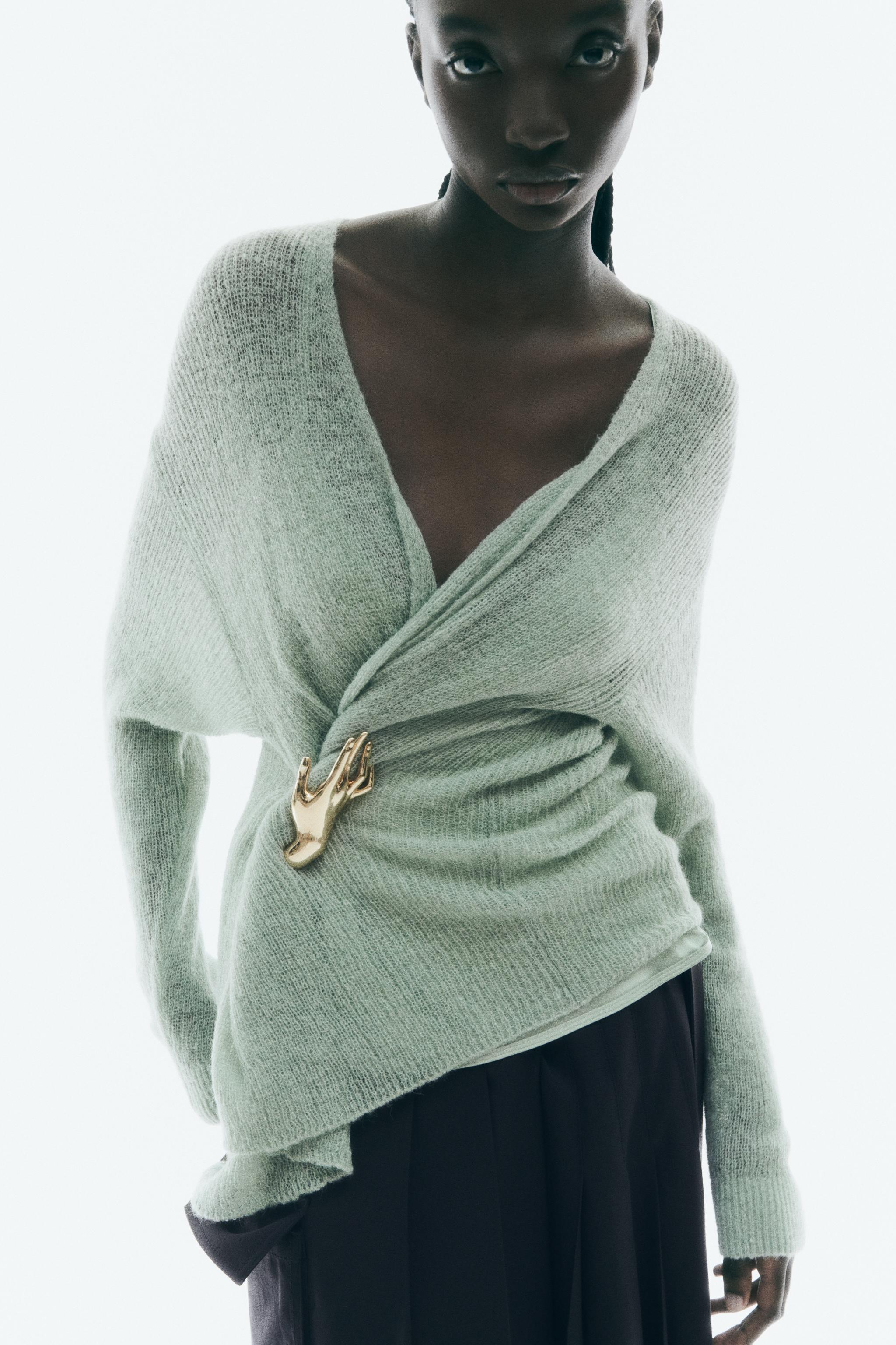 Zara draped neck cardigan with belt 2025
