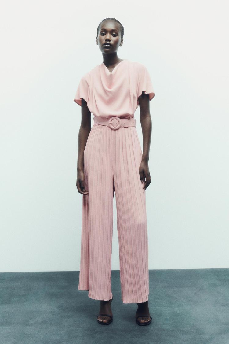 JUMPSUIT WITH PLEATED TROUSERS AND BELT