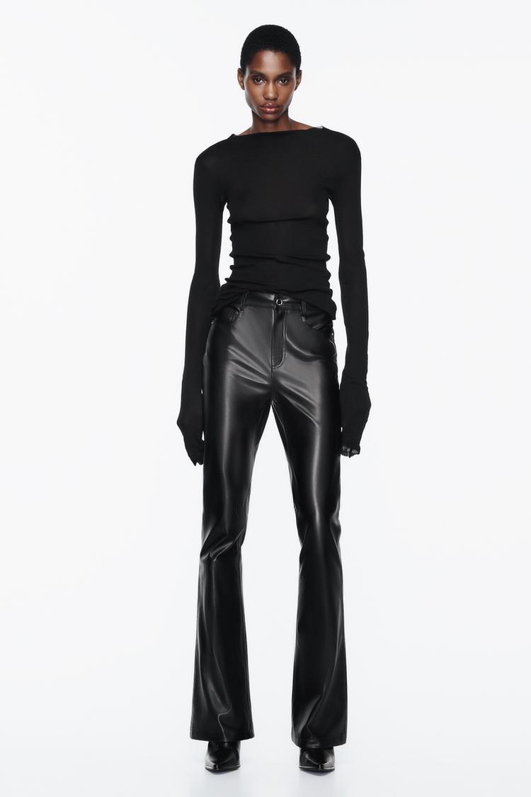 FAUX LEATHER FLARED PANTS