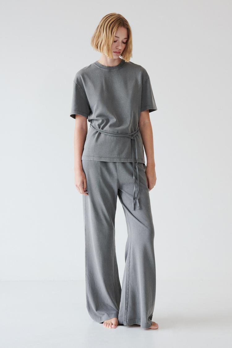 FADED-EFFECT BELTED T-SHIRT