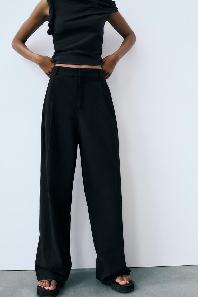 FULL LENGTH LINEN BLEND TROUSERS