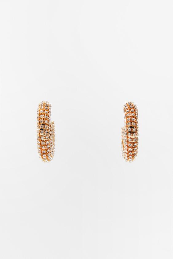 BEJEWELLED HOOP EARRINGS Golden ZARA New Zealand
