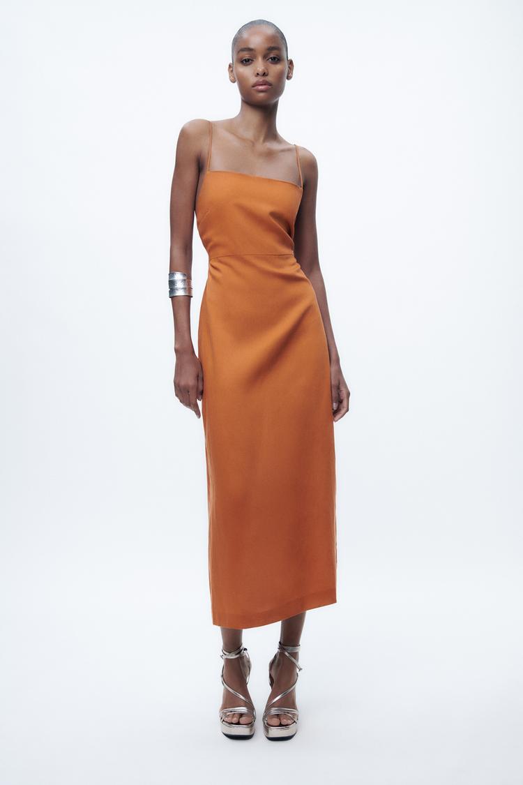 LINEN BLEND MIDI DRESS