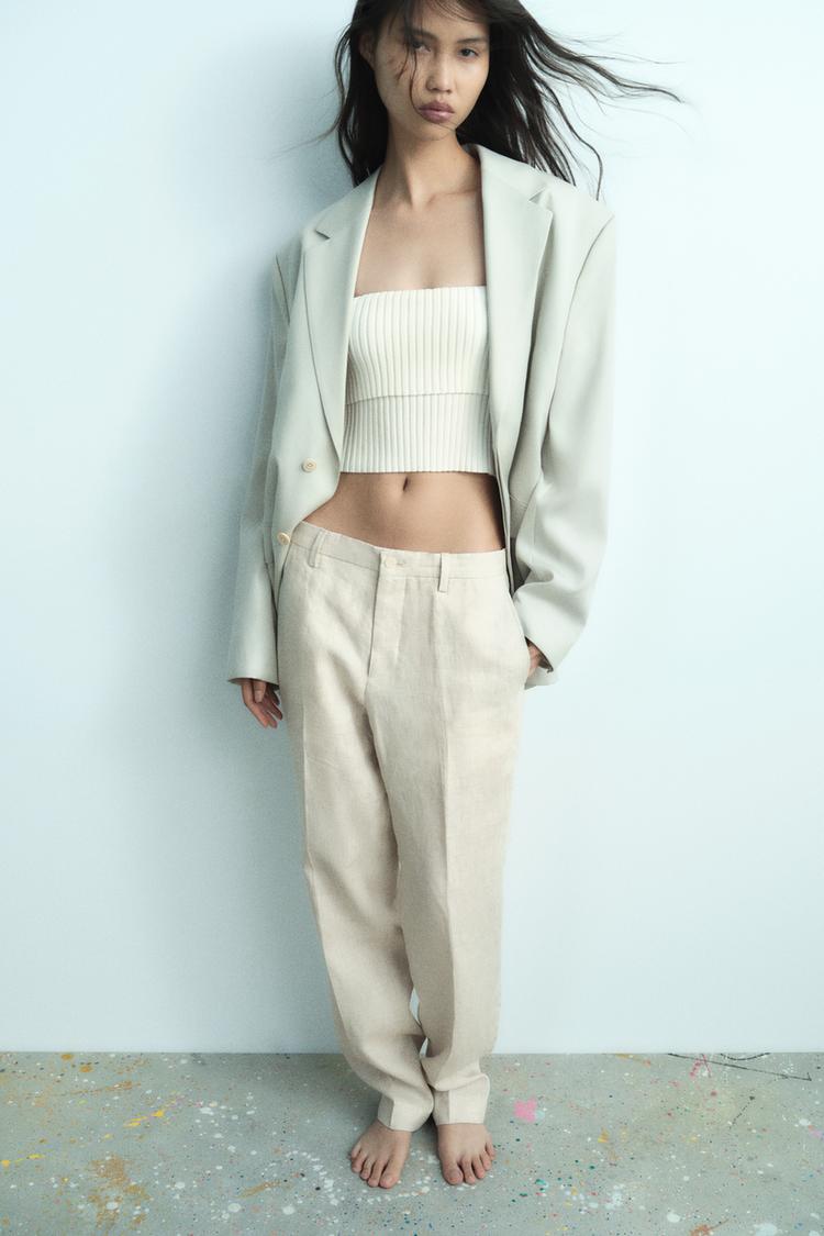 RIBBED KNIT BANDEAU TOP