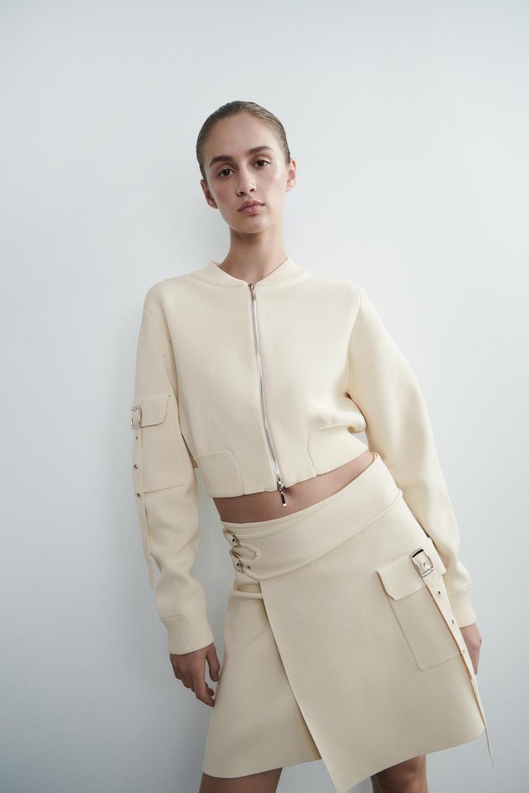 CROPPED KNIT BOMBER JACKET