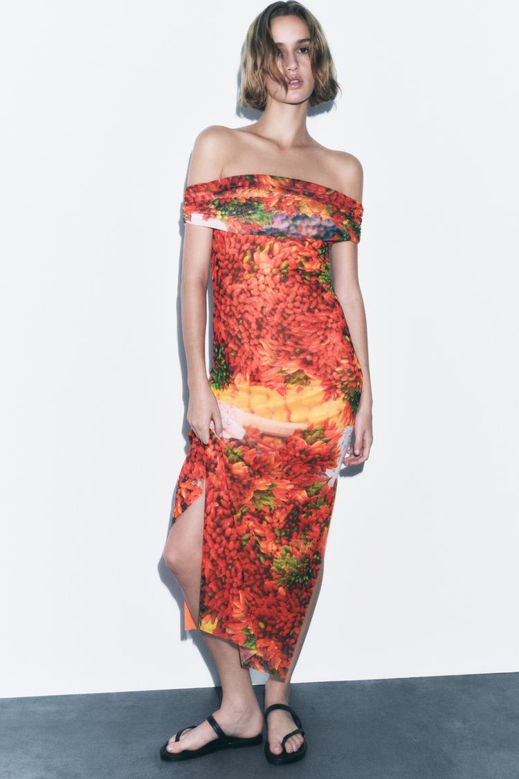 PRINTED TULLE DRESS