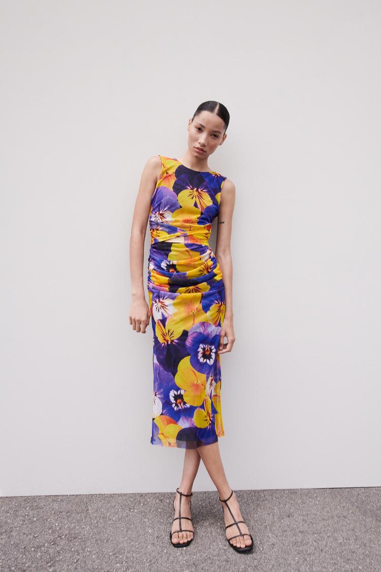 PRINTED OPEN-BACK TULLE DRESS