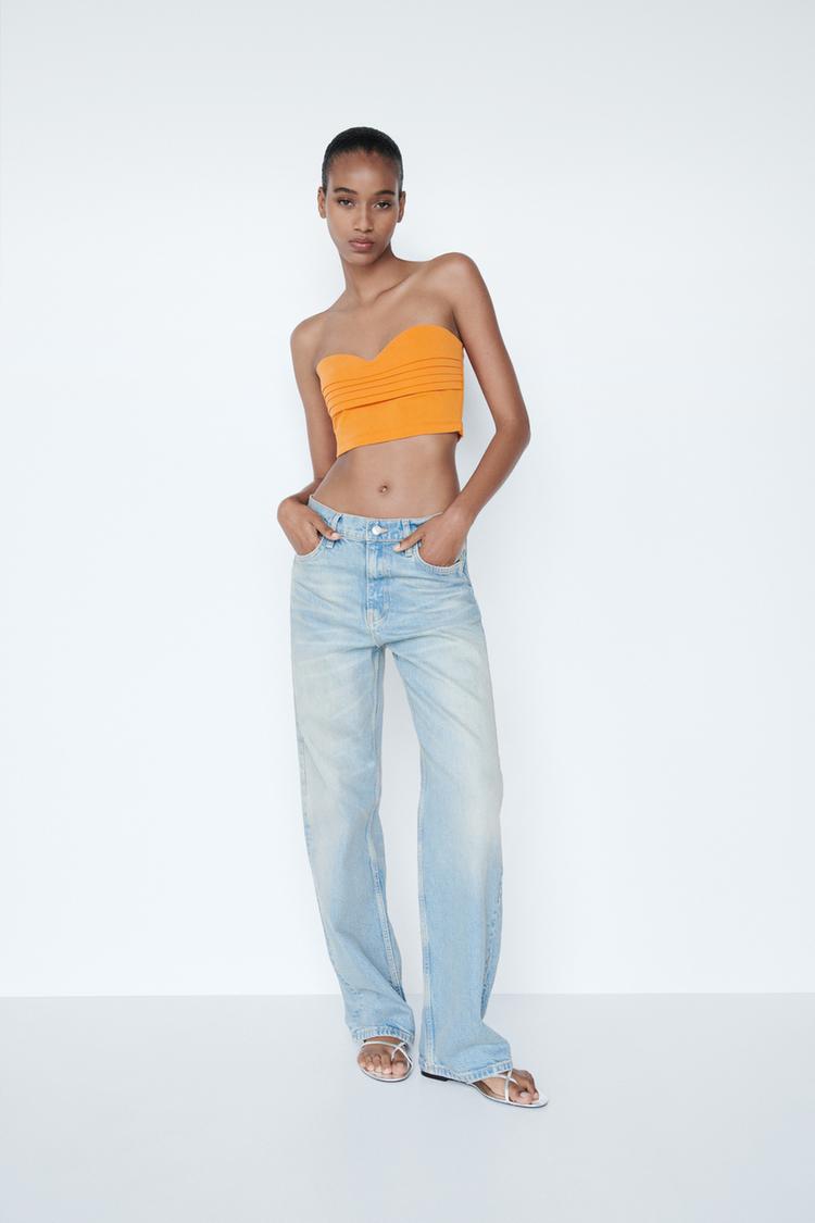 PLEATED STRAPLESS CROP TOP