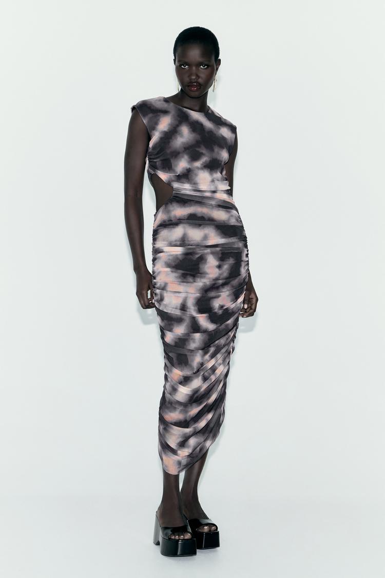 PRINTED CUT-OUT TULLE DRESS