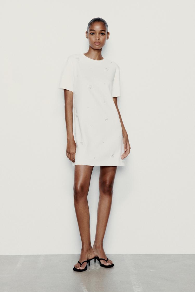 FAUX SUEDE DRESS WITH RHINESTONES