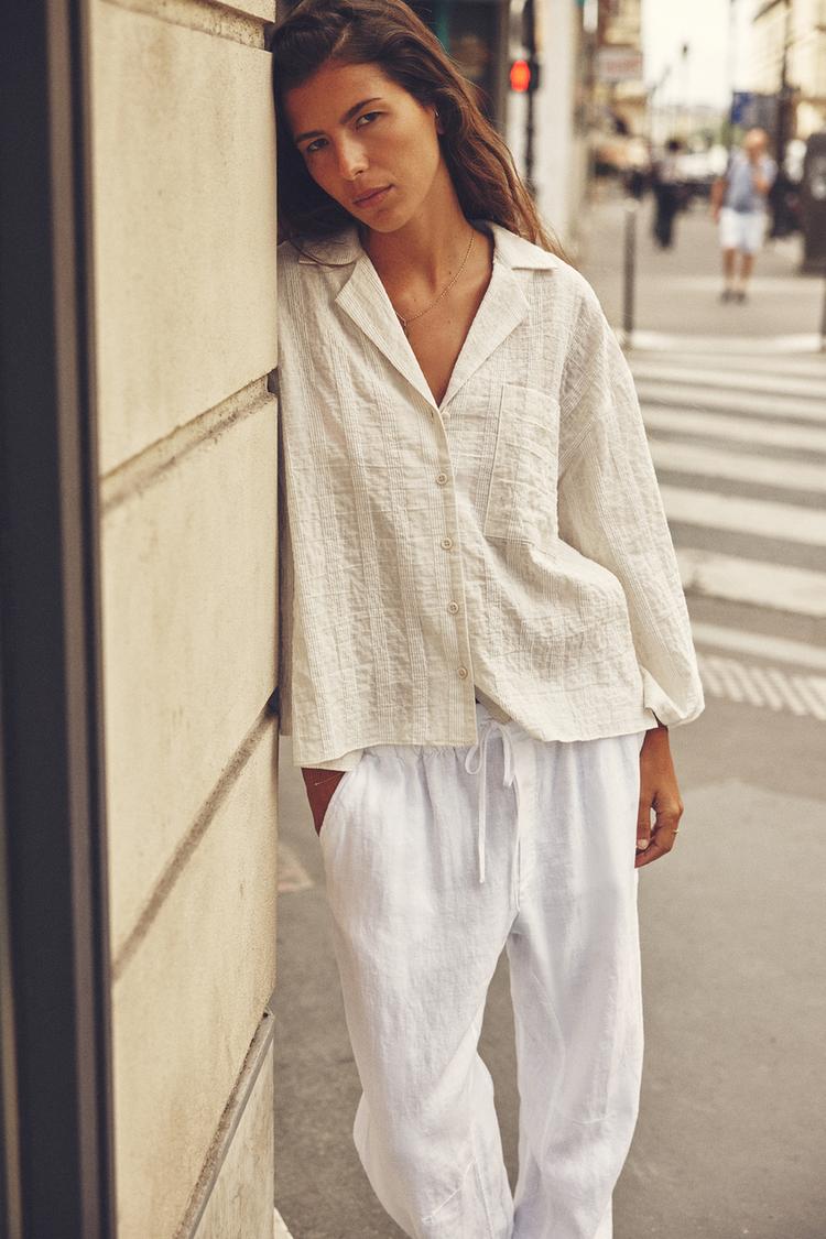 TEXTURED PYJAMA-STYLE BLOUSE