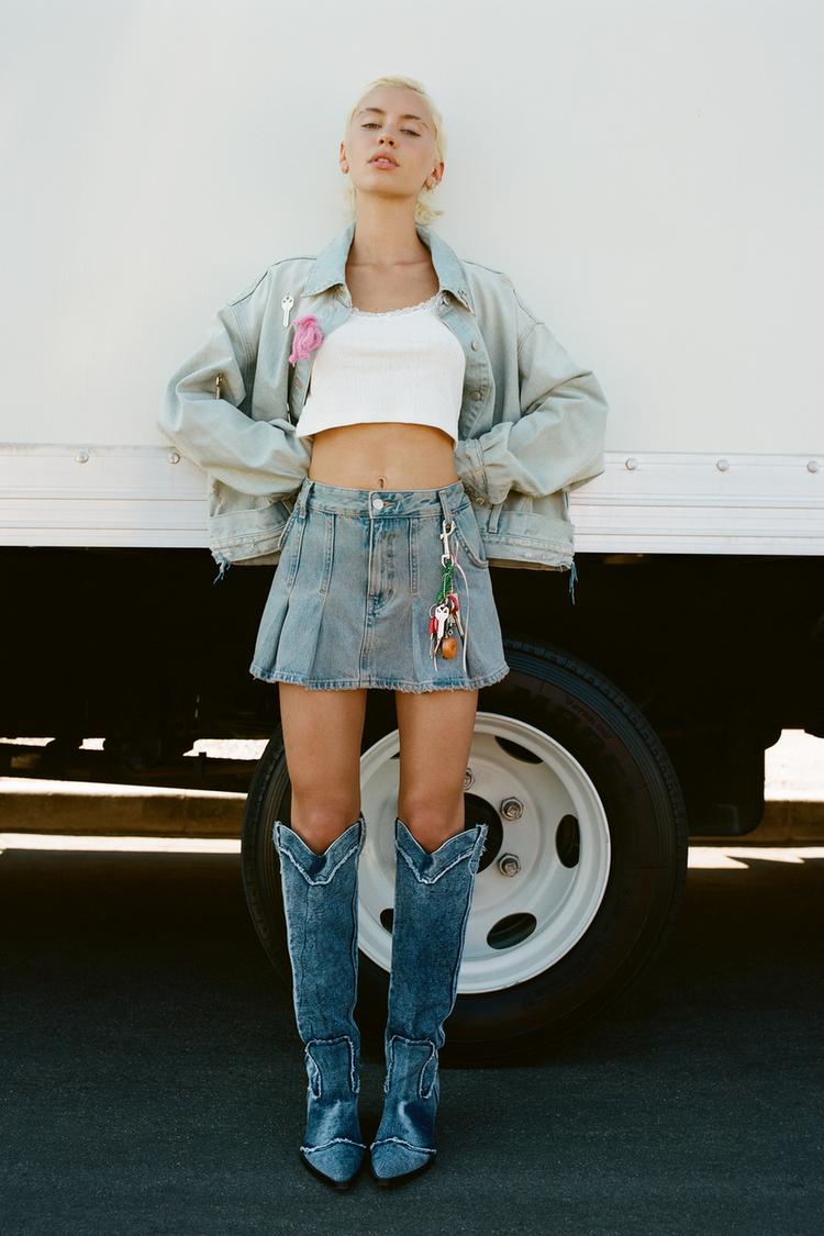 TRF DENIM JACKET WITH TROUSER WAISTBAND EFFECT