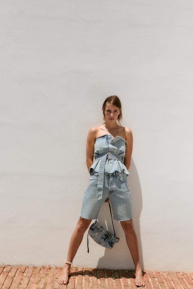 TRF STRAPLESS DENIM TOP