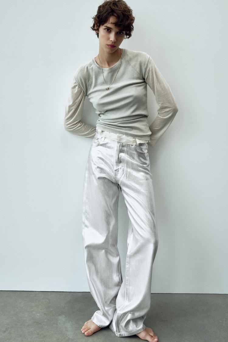 TRF HIGH-WAIST METALLIC JEANS