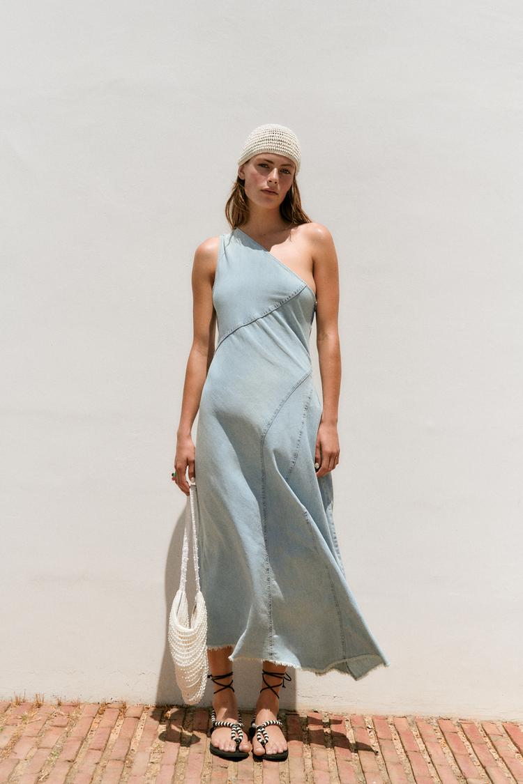 ASYMMETRIC DENIM TRF DRESS