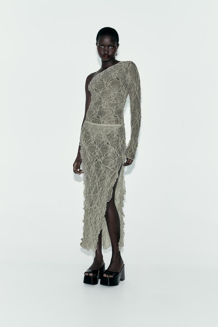 ASYMMETRIC GATHERED BODYSUIT WITH LACE