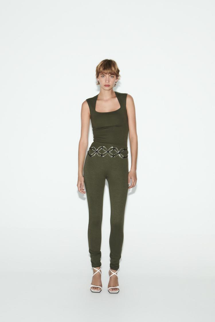 STRETCH KNIT TOP WITH SQUARE NECKLINE