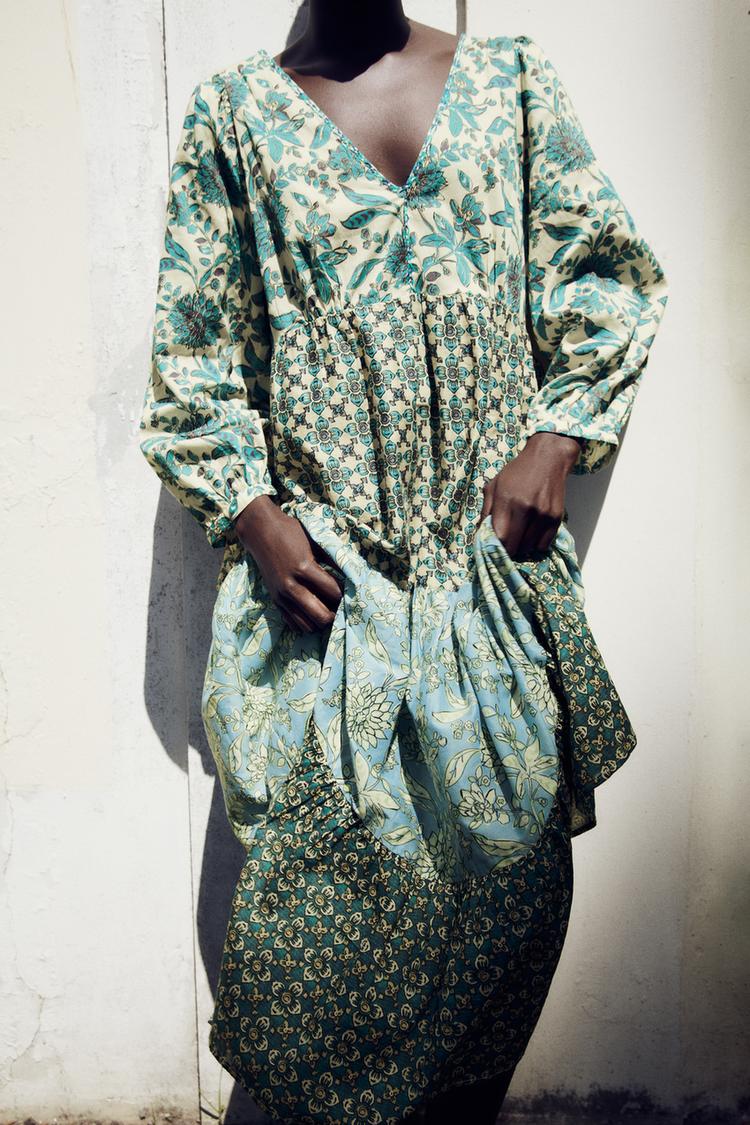 PATCHWORK PRINT MIDI DRESS