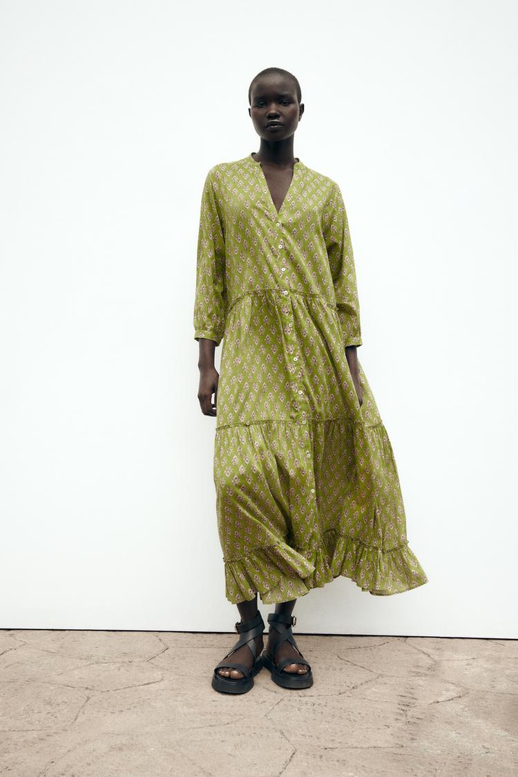 LONG PRINTED PANELLED DRESS