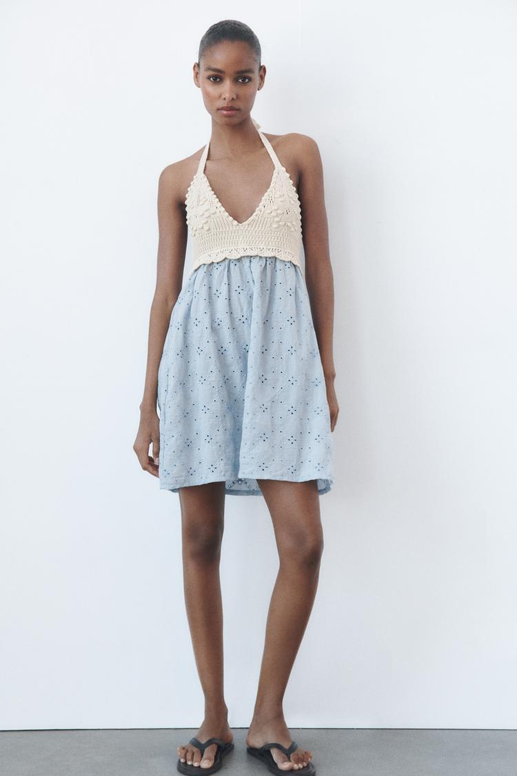 KNIT DRESS WITH COMBINED EMBROIDERY