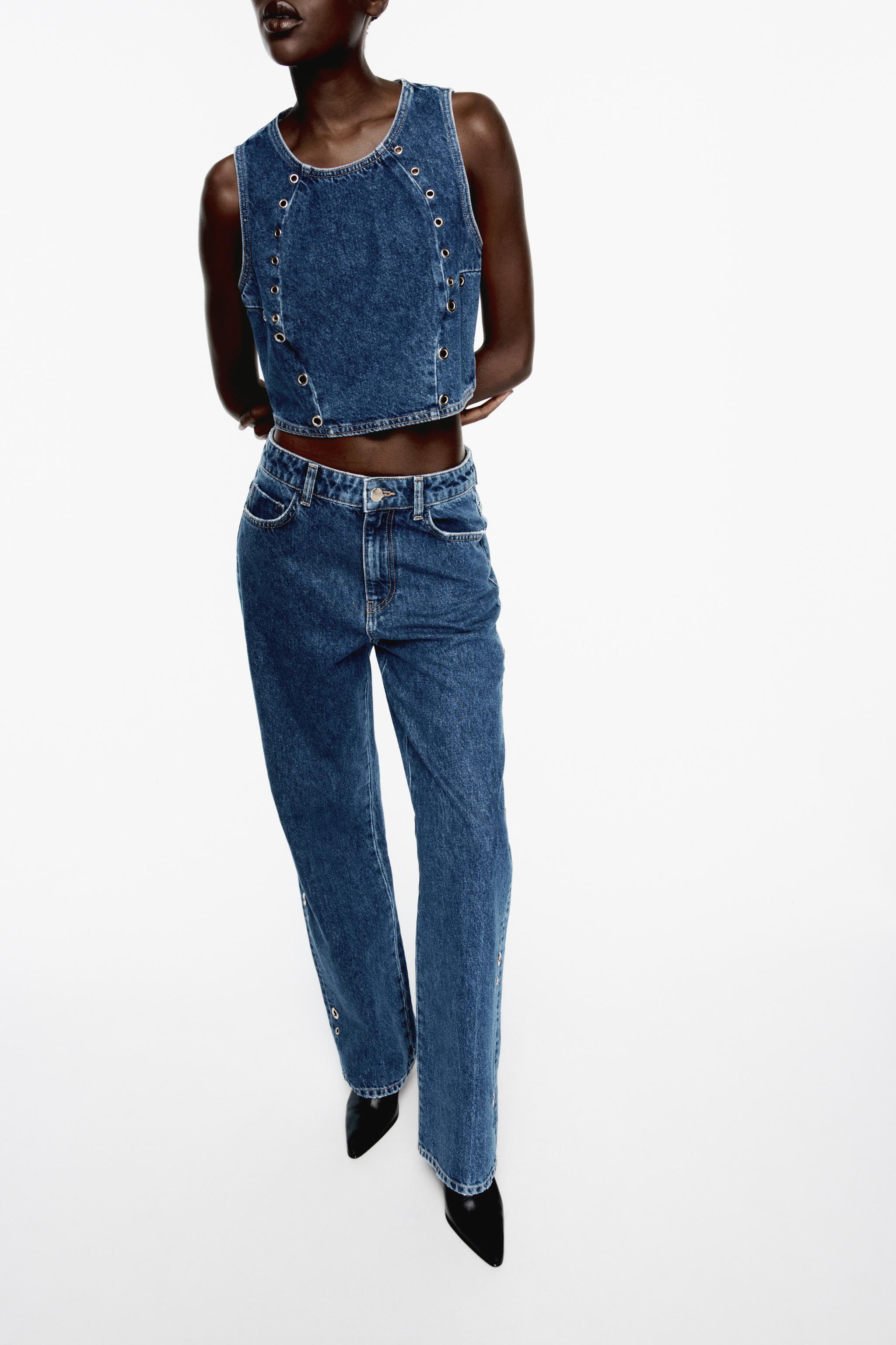 Zara Jeans Rib Z1975 HIGH RISE FULL LENGTH STRAIGHT CUT RING JEANS, 50% OFF
